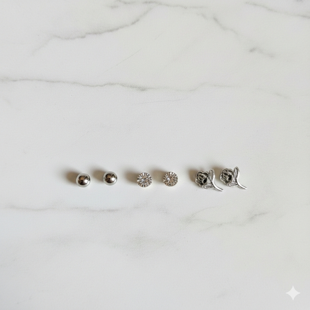 Stainless Steel Elegant Silver Stud Earring Set